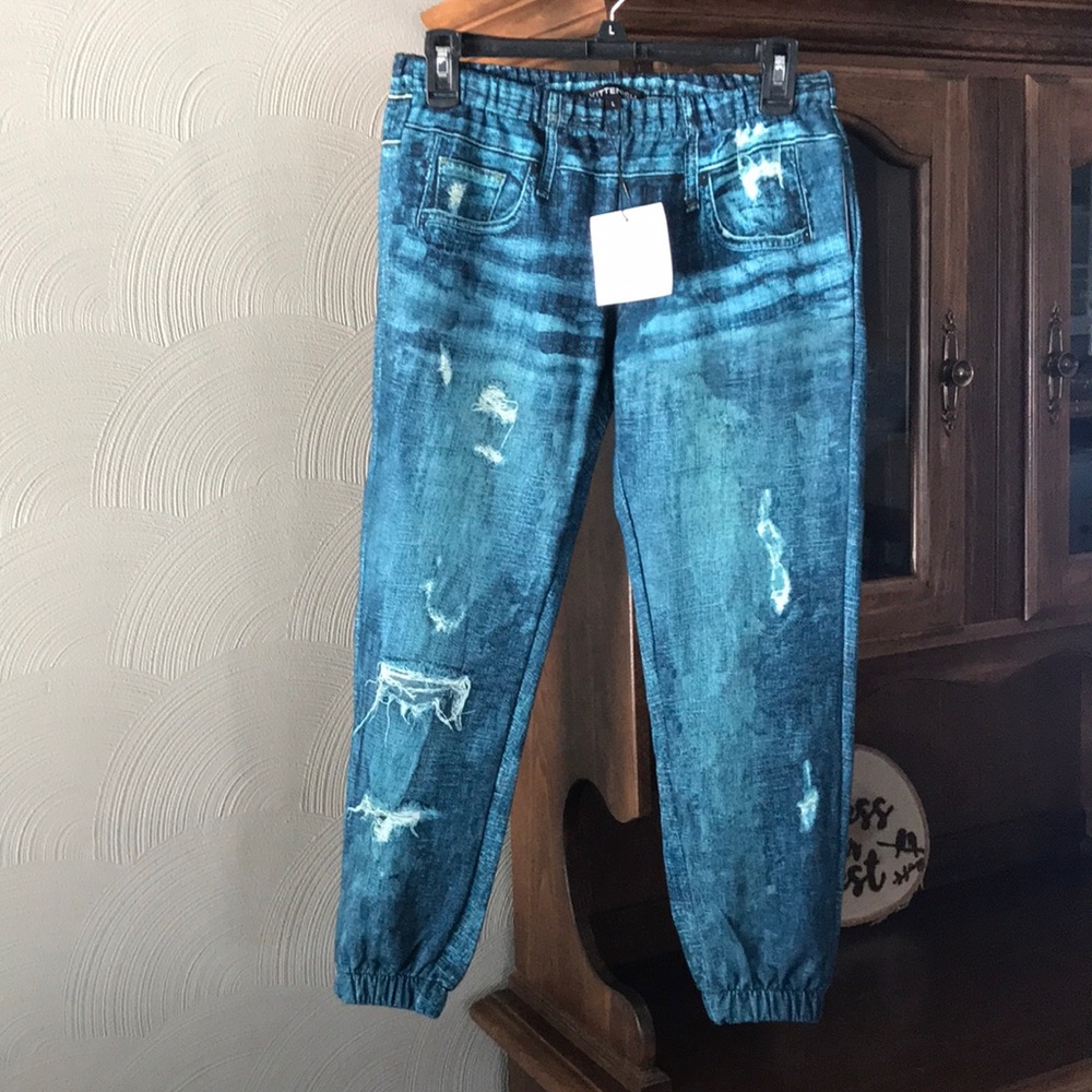 Kittenish Faux Denim Acid Wash Joggers